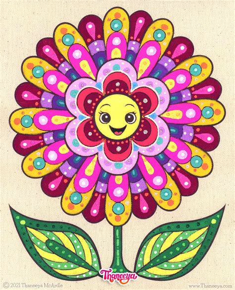 Happy Flowers Coloring Pages - Cute Kawaii Flowers for Easy Large Print ...