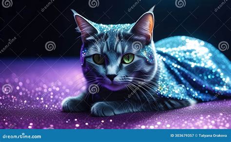 Black Cat In Halographic Sparkles Stock Image Image Of Generated Celebrate 303679357