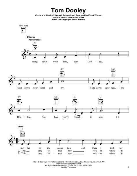 Tom Dooley Sheet Music Direct