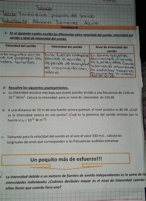 Resuelvo Los Siguientes Planteamientos La Intensidad Ac Stica M S