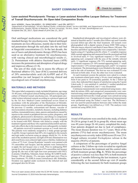 Pdf Laser Assisted Photodynamic Therapy Or Laser Assisted Amorolfine Lacquer Delivery For