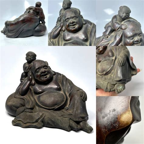 【やや傷や汚れあり】時代物 旧家整理品 清朝期 古銅 布袋童子坐像 古物保証（朝鮮 高麗 李朝 金銅 仏教美術 仏像 飛鳥 唐物 中国美術