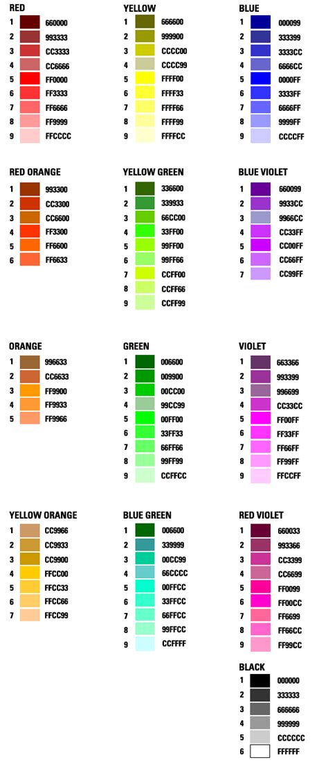 Color Chart With Hex Codes