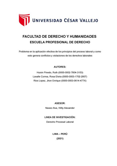 Investigación Procesal Laboral Facultad De Derecho Y Humanidades Escuela Profesional De