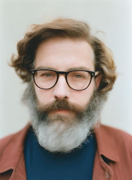 Premium Photo A Man With A Beard And Glasses Is Wearing A Denim Shirt And A Denim Shirt