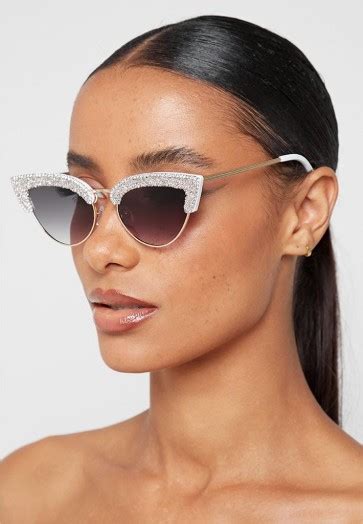 Manière De Voir Embellished Cat Eye Sunglasses White Retro Glamour