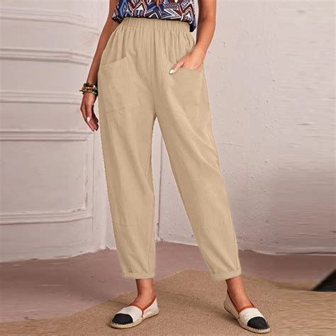 Utoimkio Clearance Womens Casual Loose Linen Pants High Waisted Straight Leg Lounge Pants For