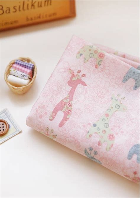 Cotton Fabric Baby Giraffes Pink By The Yard 33648