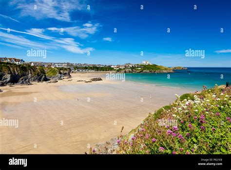 Stunning blue sky overlooking Great Western Beach Newquay Cornwall England UK Europe Stock Photo ...