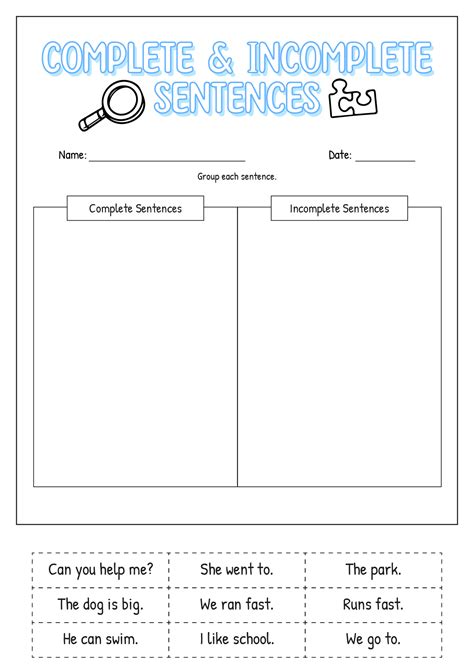 Cut And Paste Sentence Building Worksheets