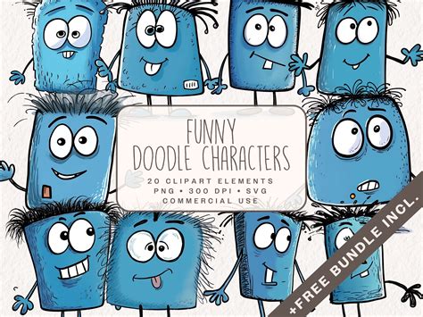 Funny Doodle Characters Clipart Bundle Graphic by ClipartcreationsDE · Creative Fabrica