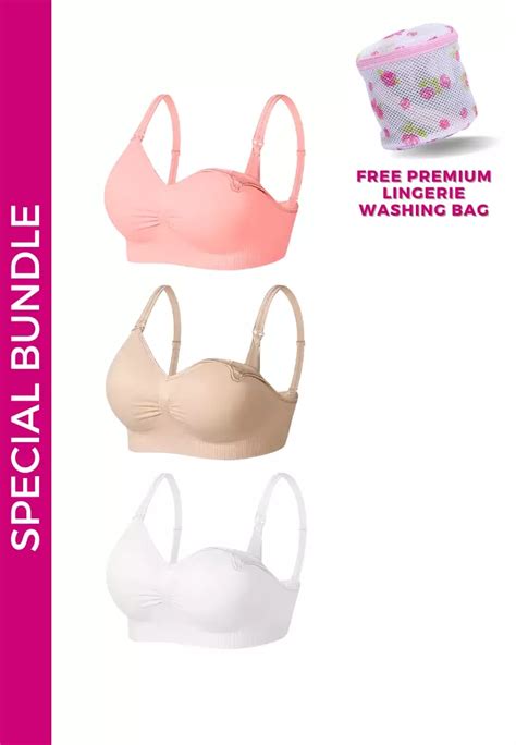 Kiss Tell Pack Grace Nursing Push Up Maternity Bra In Pink Nude And White Buy Kiss