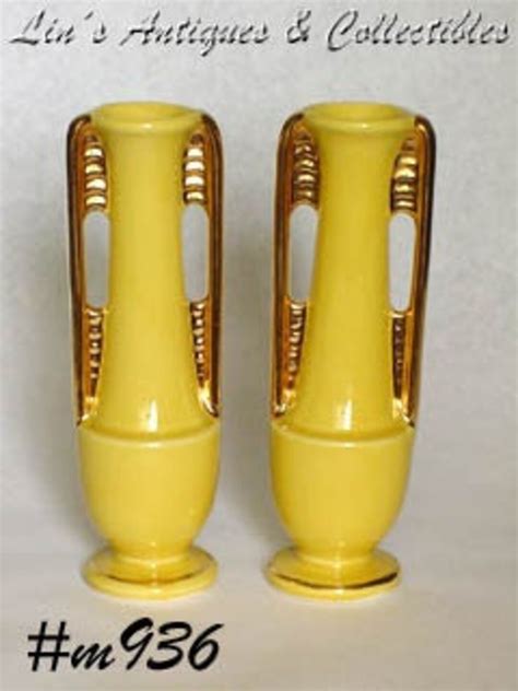 Shawnee Pottery Bud Vases With Gold Trim M936 Etsy