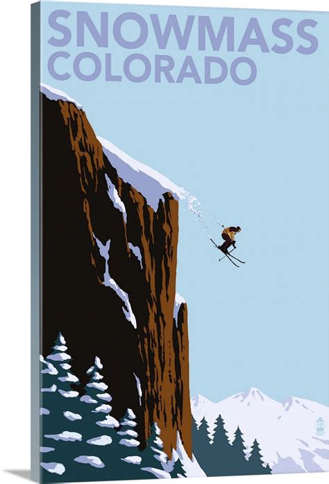 Snowmass Colorado Skier Jumping Retro Travel Poster Wall Art