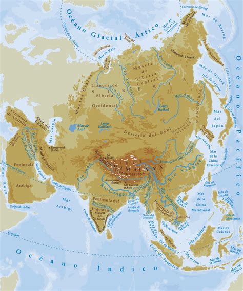 Mapa de de Asia físico político y mudo Descargar e Imprimir Mapas