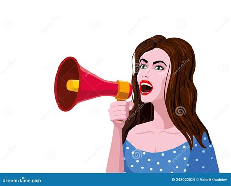 Woman Shouting In Megaphon Loudspeaker Female Cartoon Character