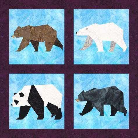 Bears 4 Quilt Block Patterns Foundation Paper Piece Patch Etsy In