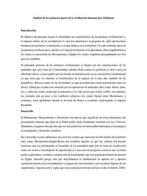 Análisis De Los Primeros Pasos De La Civilización Humana Por El Planeta Pdf Civilización