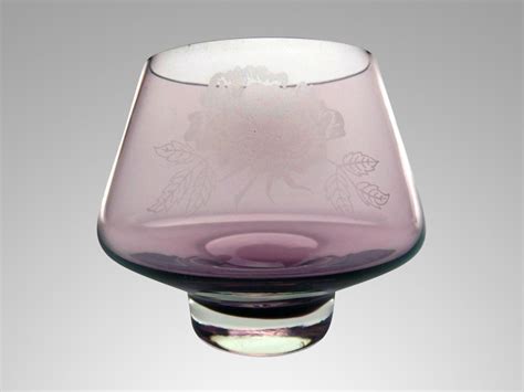 Vintage Scottish Purple Caithness Etched Rose Glass Vase