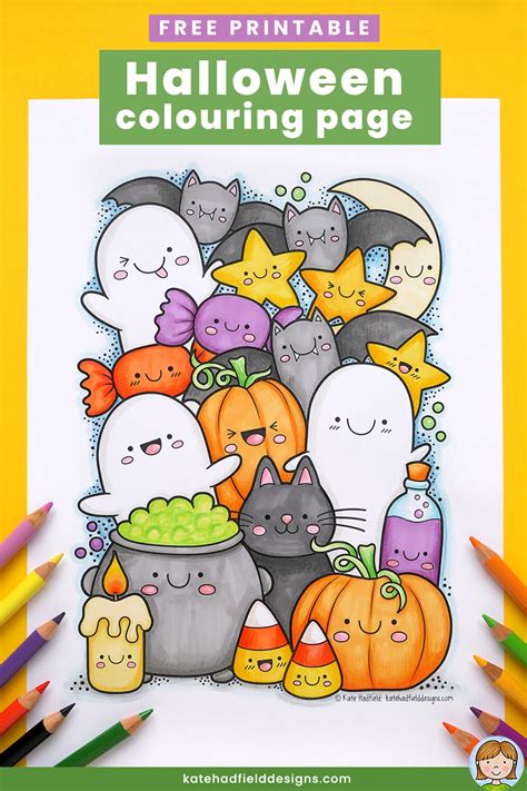 Kawaii Halloween Colouring Page Kate Hadfield Designs