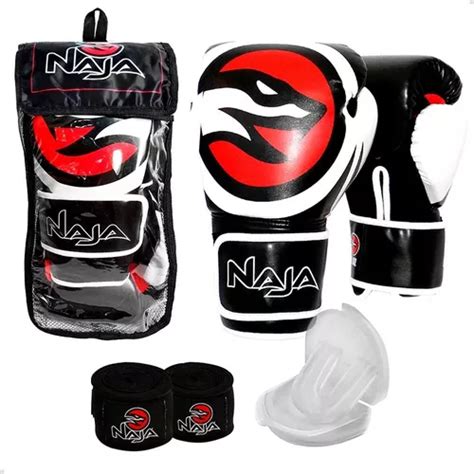 Kit Muay Thai Boxe Naja Luva Opp Preta Bandagem Bucal Escorrega O