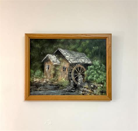 Vintage Watermill Oil Painting, Original Framed Oil Painting of a ...