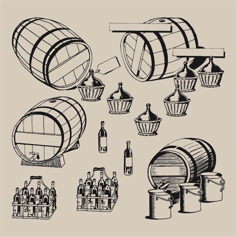 Premium Vector Buckets Demijohns And Wine Barrels Retro Logo Vintage