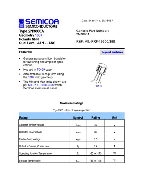 N A Datasheet Transistor Equivalent Semicoa Semiconductor