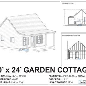 20' X 24' Budget Cabin Architectural Plans Custom 480SF Tiny House Blueprint - Etsy