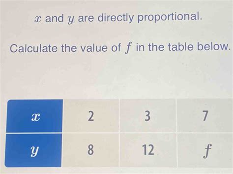 Solved X And Y Are Directly Proportional Calculate The Value Of F In