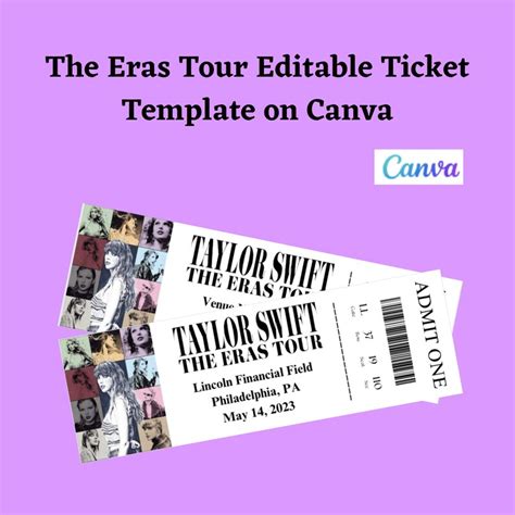 Taylor Swift Eras Tour Ticket Template Editable Etsy