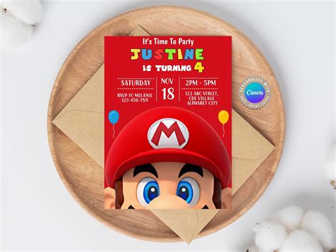 Editable Mario Bros Invitation Super Mario Birthday Invitation Super