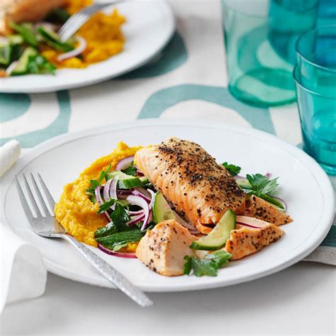 Lemon Pepper Salmon With Pumpkin And Chickpea Puree Healthy Recipe Ww Australia