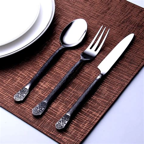 3pcslot 304 Stainless Steel Cutlery Tableware Set Black Retro Handle