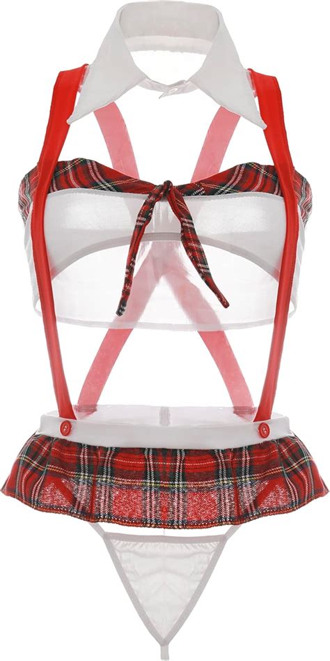 VicSec Schulmädchen Dessous Reizwäsche Set für Damen mit Karierte Minirock Faltenrock Lingerie