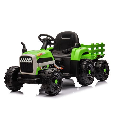 12V Powered Ride on Tractor with Trailer, Tractor Ride on Toy with Rem ...