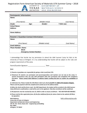 Fillable Online Registration Form American Society Of Materials Uta