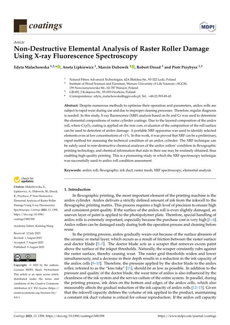 Pdf Non Destructive Elemental Analysis Of Raster Roller Damage Using