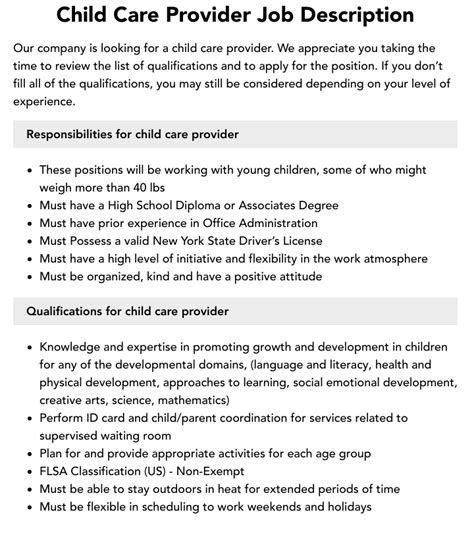 Child Care Provider Job Description | Velvet Jobs