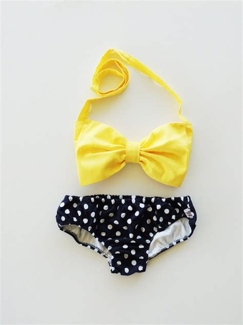 Sunshine Bow Bandeau Bikini Style Top Navy Blue And White Polka Dot Panties Diva Halter Neck Top