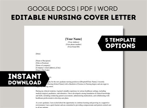 Nursing Cover Letter Editable New Grad Nurse Cover Letter Rn New Graduate Nursing Cover