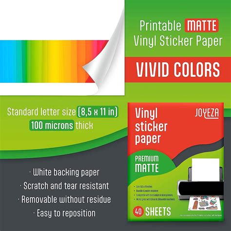 Joyeza Sheet Premium Printable Vinyl Sticker Paper Inkjet Laser