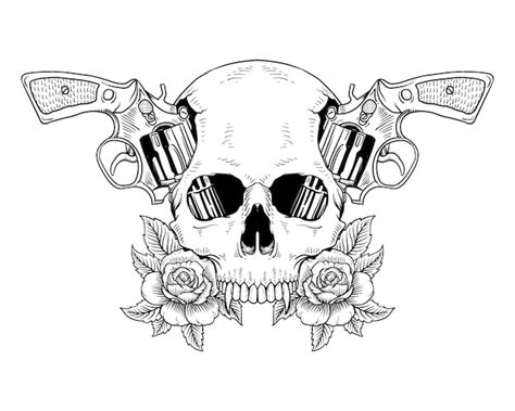 Premium Vector Tattoo Skull And Gun Roses Isolated