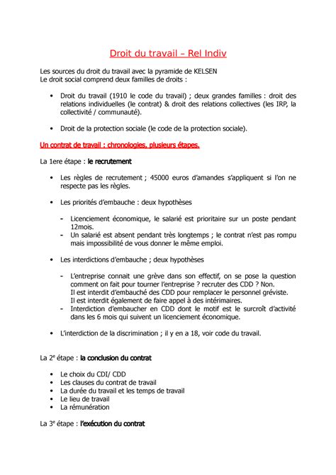 Droit Du Travail Droit Du Travail Rel Indiv Les Sources Du Droit Du