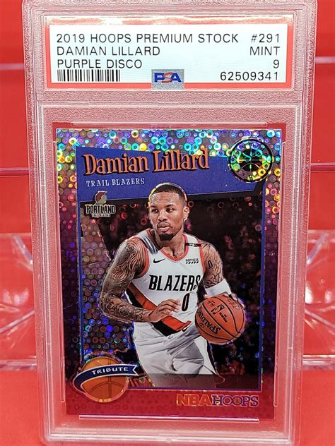 2019 20 Hoops Premium Stock Prizms Purple Disco 291 Damian Lillard PSA