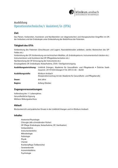 Operationstechnische R Assistent In OTA Klinikum Ansbach