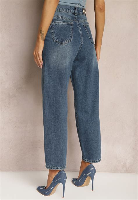 Granatowe Jeansy Slouchy Z Bawe Ny High Waist Ilianasa Renee