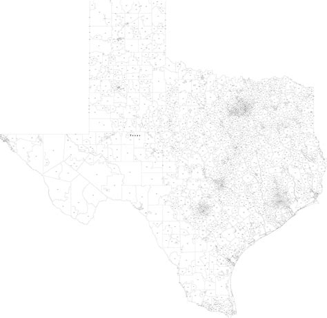 Texas Vector Map with 5 Digit Zip Codes