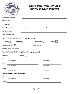 Fillable Online Wbrandywine Rental Form West Brandywine Township Fax