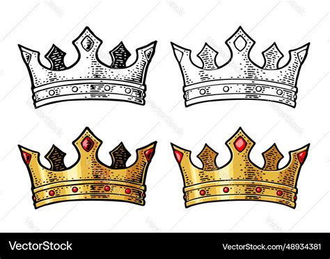 King crown engraving vintage color Royalty Free Vector Image